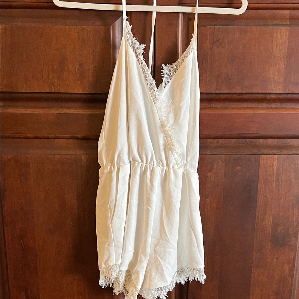 Original KittenishWhite Lace Trim Romper